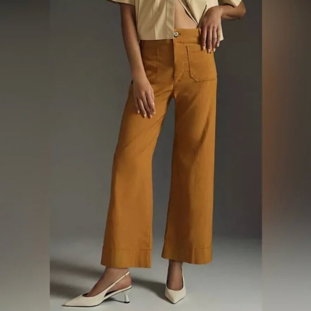 Anthropologie The Colette Cropped Wide-Leg Pants by Maeve (Gold Khaki, Size 27)